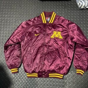 Nike Burgundy and Gold Men's Varsity Jacket